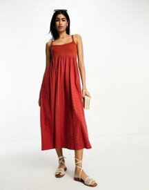 エイソス ASOS DESIGN broderie and knit mix strappy midi dress in chilli red レディース