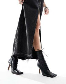 エイソス ASOS DESIGN Eclipse premium leather square toe lace up boots in black レディース