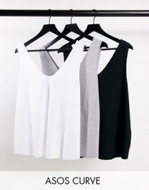 ASOS Curve エイソス ASOS DESIGN Curve ultimate vest with scoop neck in cotton blend in 3 pack SAVE - MULTI レディース