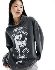 エイソス ASOS DESIGN oversized hoodie with indie band graphic in black レディース