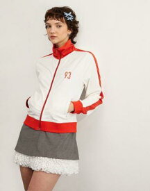 エイソス ASOS DESIGN zip up track jacket with 93 graphic in cream and red レディース