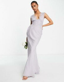 エイソス ASOS DESIGN bias cut chiffon maxi dress with applique lace in lilac レディース