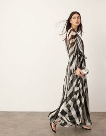 エイソス ASOS EDITION extreme chiffon gathered waist maxi dress mono stripe print レディース