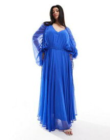 エイソス ASOS EDITION Curve extreme chiffon gathered waist maxi dress in cobalt blue レディース