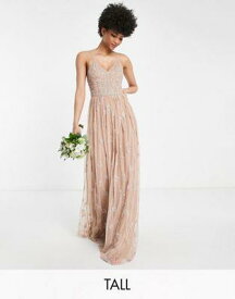 Beauut Tall Bridesmaid delicate embellished maxi dress with tulle skirt in taupe レディース