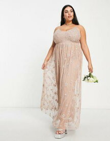Beauut Plus Bridesmaid delicate embellished maxi dress with tulle skirt in taupe レディース