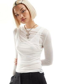 カルバンクライン Calvin Klein Jeans double layer sheer top in white レディース