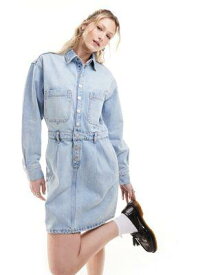 ドクターデニム Dr Denim Teegan long sleeve relaxed fit mini denim dress in stream light worn wash レディース