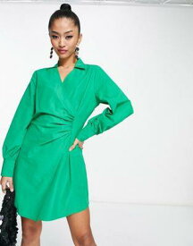 ジェイディーワイ JDY ruched detail mini shirt dress in bright green レディース