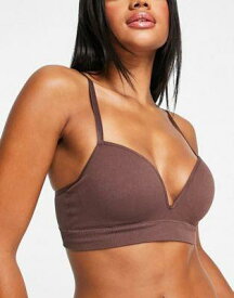 Lindex seamless rib moulded plunge push up bra in brown レディース