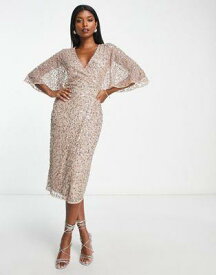 マヤ Maya Bridesmaid delicate sequin wrap midi dress in muted blush レディース