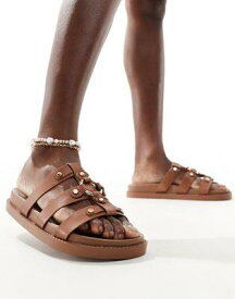 ルック New Look strappy chunky flat sandal in tan レディース