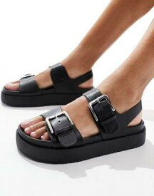 ルック New Look chunky flat sandal with buckles in black レディース