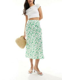 ルック New Look satin midi skirt in green floral レディース