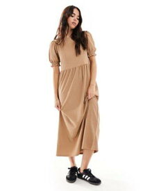 ルック New Look plain smock midi dress in camel レディース