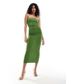 ルック New Look ruched side bandeau midi dress in green レディース