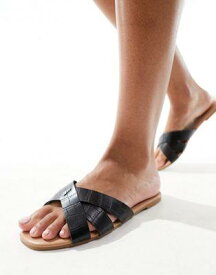 ルック New Look Wide Fit cross strap sandal in black レディース