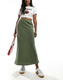 ルック New Look textured drawstring midi skirt in khaki レディース
