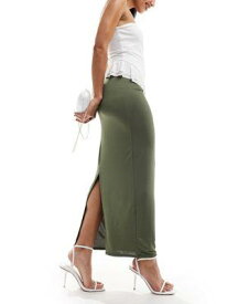 ルック New Look slinky midi skirt in khaki レディース