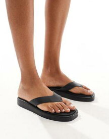 ルック New Look toe post flat sandal in black レディース