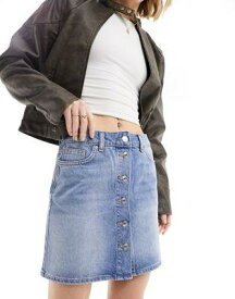 New Look ルック New look button through denim skirt in mid blue レディース