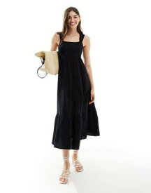 ルック New Look tiered midi sundress in black レディース