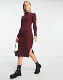 ルック New Look knitted ribbed dress in burgundy レディース