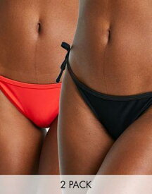 ルック New Look 2 pack tie side bikini bottoms in red レディース