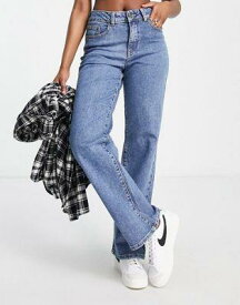 Object cotton wide leg dad jeans in mid blue wash - MBLUE レディース