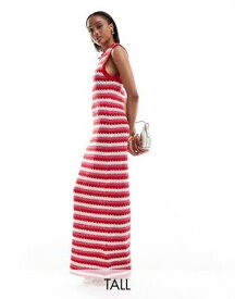 オンリー ONLY Tall maxi knit dress in red and white stripe レディース