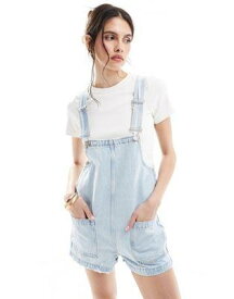 オンリー ONLY short dungaree in light wash blue レディース