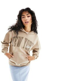 Pull&Bear New York graphic oversized hoodie in beige レディース