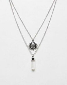 Reclaimed Vintage unisex 2 row with gem and sun pendant in silver ユニセックス