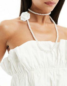 Reclaimed Vintage layered pearl necklace with white rose レディース