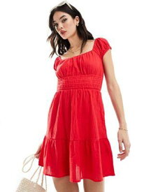 リズム Rhythm raya cap sleeve beach mini dress in red レディース