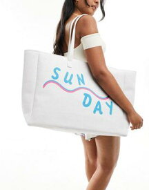 サウスビーチ South Beach Sunday canvas tote bag in off white レディース