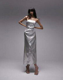 トップショップ Topshop bandeau metallic midi dress in silver レディース