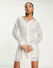 Urban Revivo sequin mini shirt dress in silver レディース