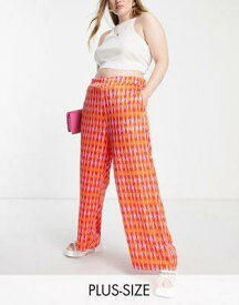 Vila Curve satin wide leg trouser co-ord in retro bright print レディース