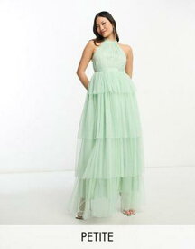 Vila Petite Bridesmaid halterneck tulle midi dress with tiered skirt in mint green レディース