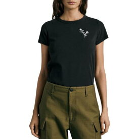 ラグアンドボーン Rag & Bone Womens Carly Black Embroidered Crewneck Tee T-Shirt Top XS レディース
