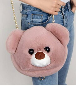 PremiumBrandGoods Cute Faux Fur Women's Handbag Bear Head Animal Messenger/Shoulder/Crossbody レディース