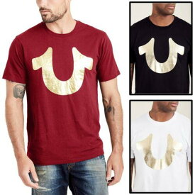 True Religion Men's Metallic Gold Foil Horseshoe Logo Tee T-Shirt メンズ