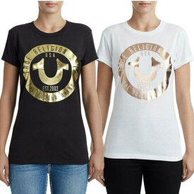 True Religion Women's Circle Horseshoe Metallic Foil Logo Tee T-Shirt レディース