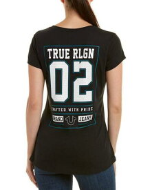 True Religion Women's TR 02 Deep V-Neck Shirttail Tee T-Shirt in Black レディース