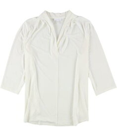 Charter Club Womens Pleated V-Neck Knit Blouse White 3X レディース