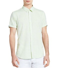 カルバンクライン Calvin Klein Mens Dobby Striped Button Up Shirt Green Medium メンズ