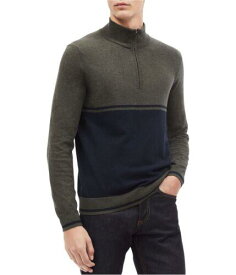 カルバンクライン Calvin Klein Mens Colorblocked Quarter Zip Pullover Sweater Green Small メンズ