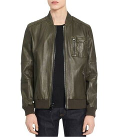 カルバンクライン Calvin Klein Mens Genuine Leather Bomber Jacket Green X-Small メンズ
