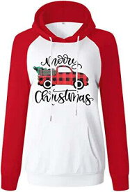 ANTSZONE Womens Christmas Raglan Hoodie Sweatshirt with Pocket (S- Red/White) レディース